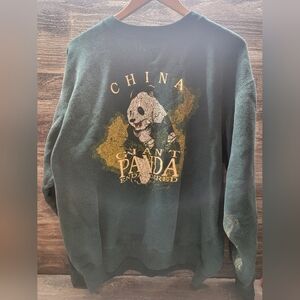 Vtg GALT SAND China Giant Panda Graphic Crewneck Sweatshirt Sz L Distressed